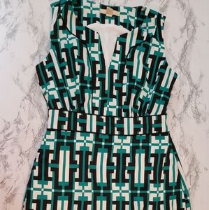 Banana Republic Black Green Geometric Print Career Church Dress Work Sz 2